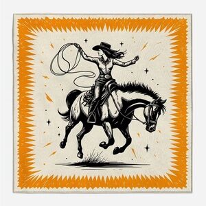 Cowgirl Horse & Lasso | Yellow Border Bandana